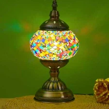 Turkish Table Lamp Metal Base Night Light with Authentic Moroccan Mosaic Design