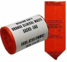 50 x Orange Clinical Waste Medium Duty Bin Bags Sacks 17cm x 26cm 5KG Capacity  
