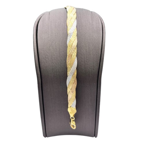 18ct 18k Tri Tone Gold Italian Weave Woven Link Bracelet 13.91 Grams 19cm. New - Picture 3 of 8
