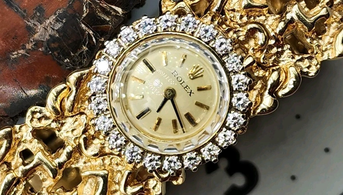 Rolex Rare Vintage 14k Diamond Cocktail Watch W/ Nugget