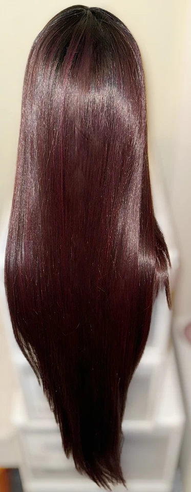 美丽,28 英寸,直,黑色带黑色樱桃亮点,100% 人发,假发 — 第 3/4 张图片