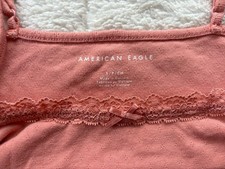 American Eagle Camisole Tank Top With Lace Trim Bow Pink-Size S