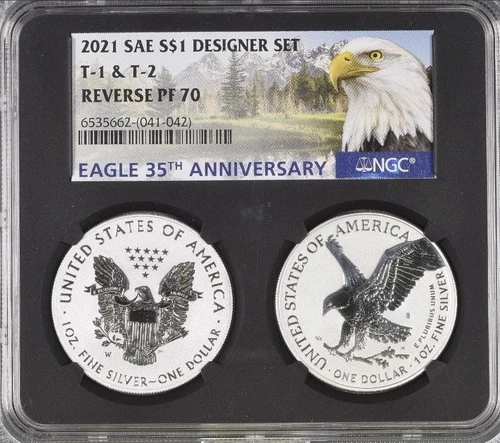 2021 S & W Reverse Proof Silver Eagle 2 Two Coin ,, Designer Set PF70 MS70