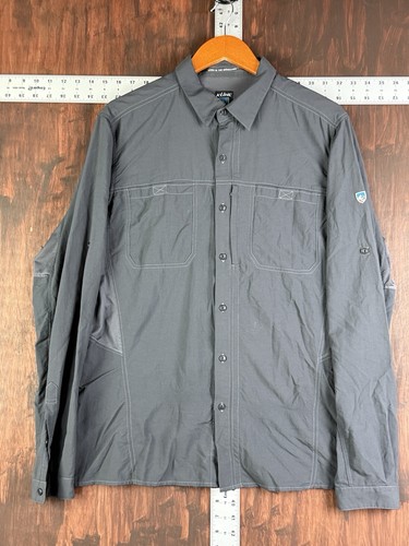 Kuhl Shirt Button Up Invoke Outdoors Vented Performance UV Wicking Gray Men Larg