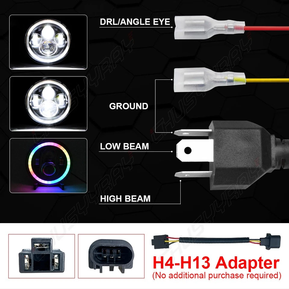 7" Motorcycle LED Hi/Lo Headlights Black For Kawasaki 440 454 550 750 1000 LTD A - Image 2 of 4