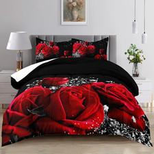 Twin Rose Bedding Set - Red Comforter, Decor for Women, Flower Pattern