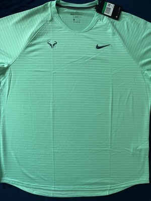 NikeCourt Rafa Nadal Logo V-Neck Breathable Tennis T-Shirt Green Men's XL