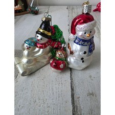 Vintage OWC old world snowman glass glitter sled ornament Xmas tree