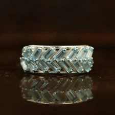 Blue Topaz Baguette Ring,  Sterling Silver Cross Eternity Band, Handmade Ring