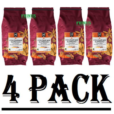 4 Pack Member's Mark Medium-Dark Roast Whole Bean Coffee Colombian Supremo 40 Oz