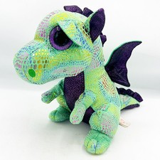 Ty Beanie Boos Cinder Green Dragon Plush Purple Wings Glitter Eyes 9 inch