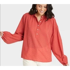 Universal thread LARGE Women's Balloon Long Sleeve Poet Blouse Coral
