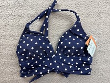 Shade  Shore Womens XL 16 Blue Polka Dot Front Wrap Triangle Bikini Top