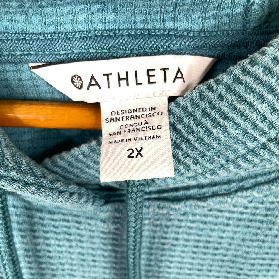 Athleta Balance Waffle Hoodie Womens 2X  Blue Kangaroo Pouch Pullover - Image 4 of 4