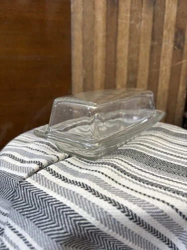 Vintage Corning Pyrex Clear Glass Covered Butter Dish Top & Base 72-B NY USA JJ