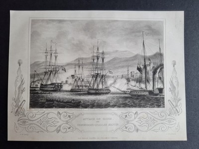 Antiker (um 1860) Druck - Angriff auf Sidon - Charles Napier - Royal Navy