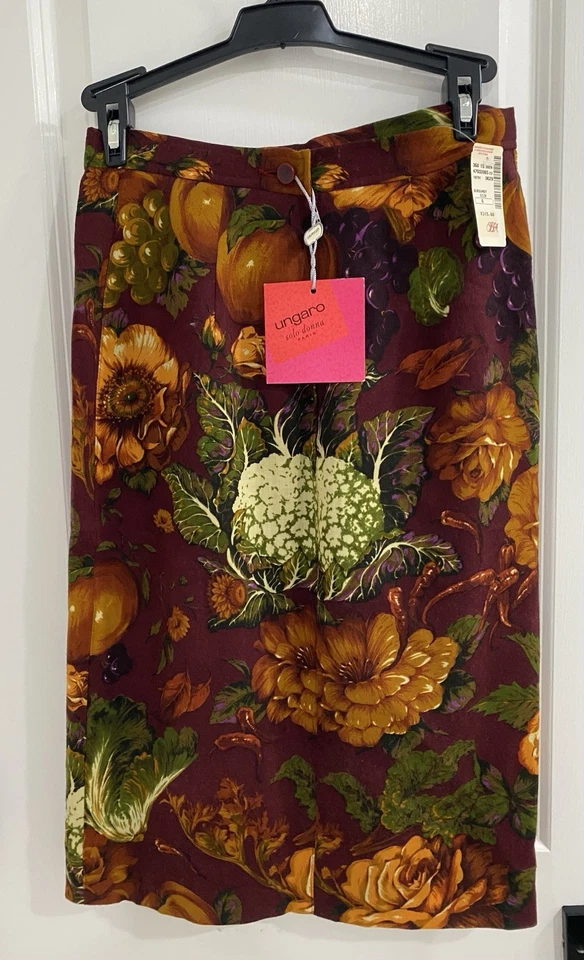 NUEVO CON ETIQUETAS Falda Vintage Emanuel Ungaro Otoño Cosecha Fruta Estampado Floral Lana Aline XS Foto 4 de 4