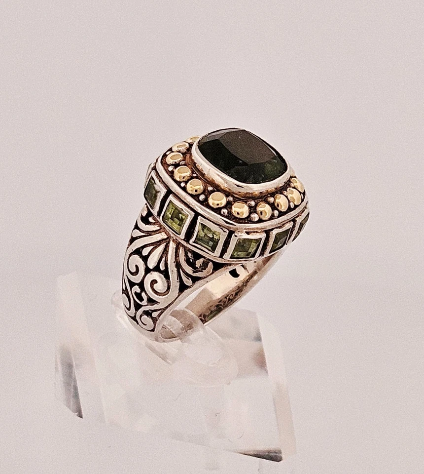 Anillo Samuel B Benham plata de ley y oro macizo de 18 quilates cuarzo verde/peridoto Foto 3 de 4