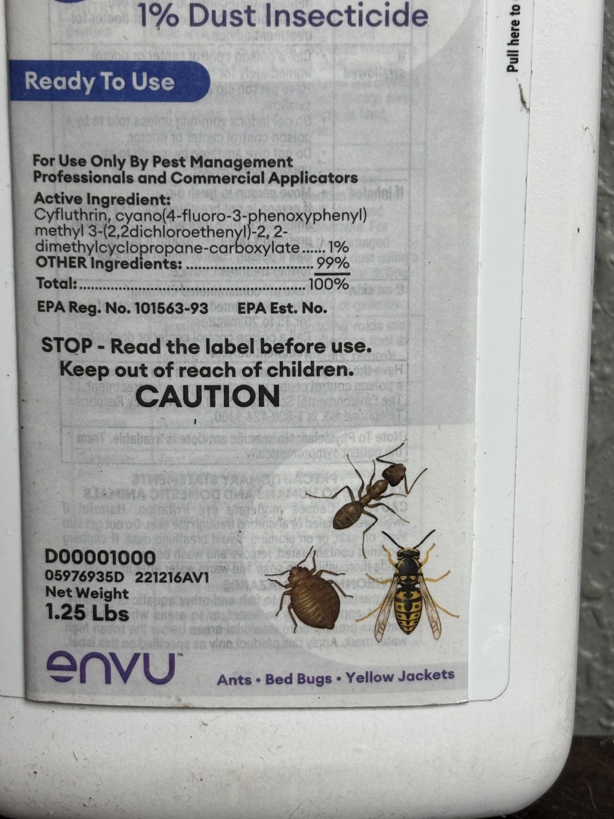 Tempo 1% Dust Insecticide Ready to Use 1.25 lb Envu EPA Reg 101563-93