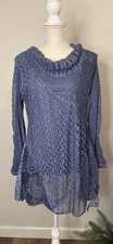 SIMPLY COUTURE Lace Blouse Long Sleeve Cowl Neck Chiffon Layers Sz XL