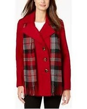 London Fog Double-breasted Plaid-scarf Peacoat Size Small