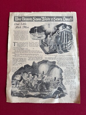 1938, Walt Disney, Snow White ''DAILY SKETCH'' Newspaper Article (Scarce/Vintage)