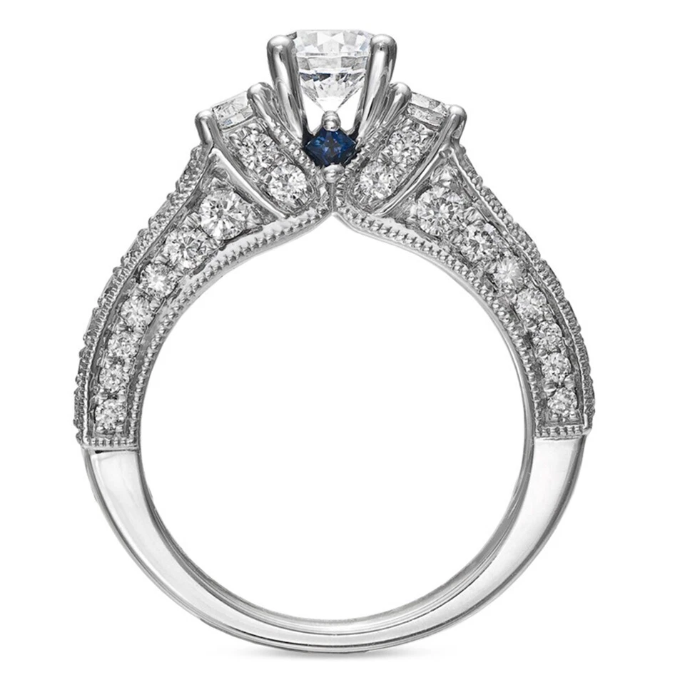 Vera Wang 1/4Ct White Round Cut CZ Halo Wedding Ring Matching 14K White Gold Set - Image 4 of 4