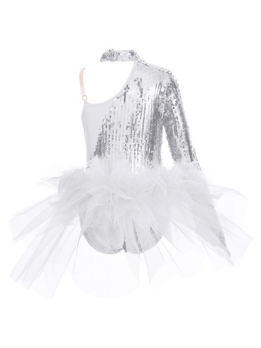 Kids Girls Bodysuit Modern Leotard Sparkly Sequins Dancing Romper Jumpsuit - Picture 15 of 59