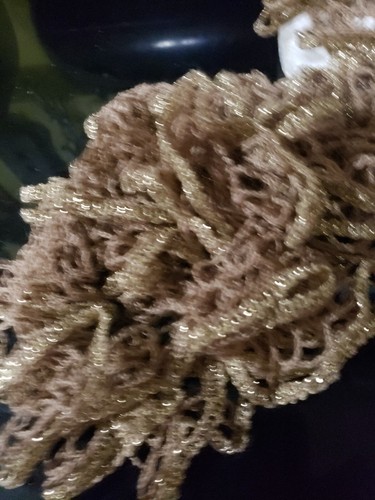 Vintage 1990's Hand Knit Ruffle Boa Scarf Boho Shimmer Beige Taupe 91" Long - Picture 2 of 2