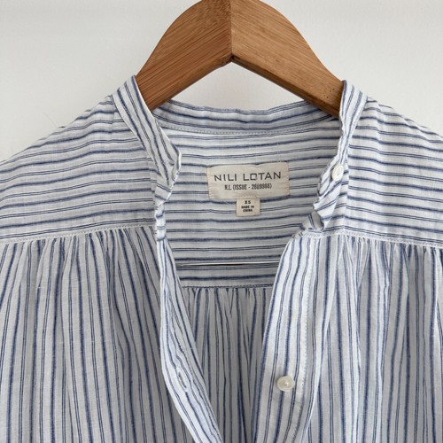 Nili Lotan Shirt Womens XS Blue White Stripe Popover Tunic Mandarin Career - Bild 7 von 13