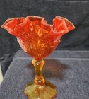 Vintage Fenton Glass Amberina Pedestal Compote Apple Tree With Ruffled Rim