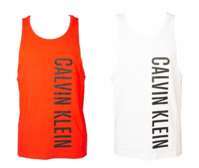 CK CALVIN KLEIN Men's Tank Top Pure Cotton Tank Top Logo Print Item KM0