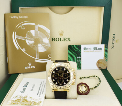 ROLEX - 40mm 18kt Gold DAYTONA Black Strap Black Diamond 116518 - SANT BLANC