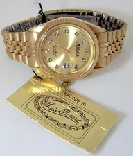 Dufonte Lucien Piccard watch Gold tone Wristwatch w Crystal Hour Markers NEW