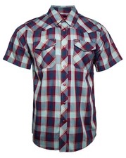 Dixxon Flannel Stevensville Pearl Snap Red Blue Plaid Bamboo Short Sleeve Shirt