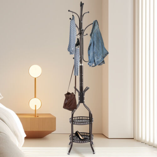 Coat Rack Stand Iron Coat Hanger Stand Free Standing W/hanging Rod Garment Racks - Picture 10 of 11