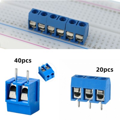 60pcs KF301-2P/3P PCB Mount Screw Terminal Block Connector 2/3Pin 5mm Pitch Blue