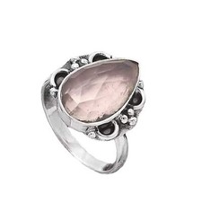 Faceted Rose Quartz Solid 925 Sterling Silver Ring 8