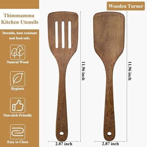 Wooden Spatula for Cooking 12 Inches Wood Spatula Slotted Turner Cooking  - Image 4 of 4