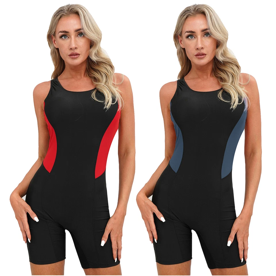 DE Damen Badeanzug mit Bein Einteiler Sportlich Schwimmanzug Bauchweg Racerback - Bild 2 von 3