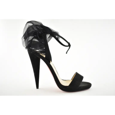 Christian Louboutin Jacqueline De 120 Black Suede Ankle Strap Cone