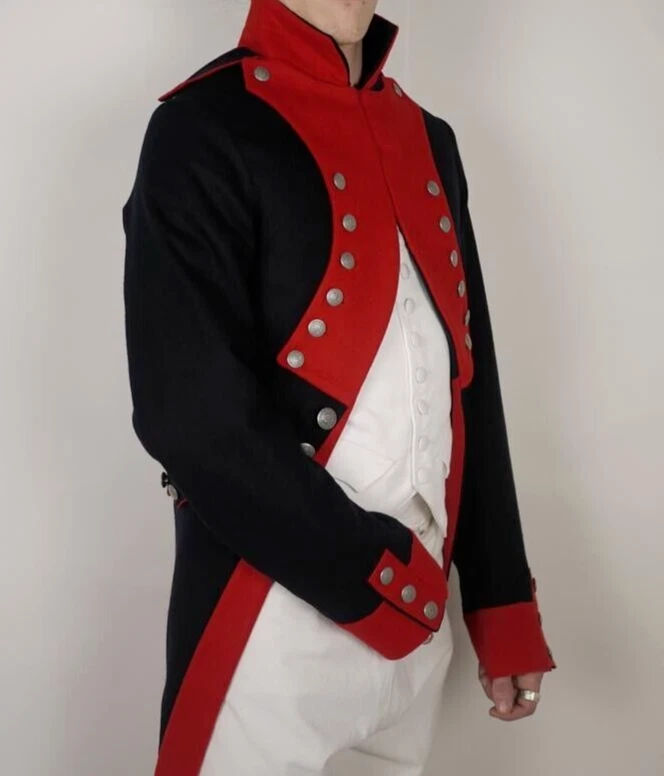 New Black 1st Revolution Empire 18th Duration Red Lapel Wool Coat Fast Shipping