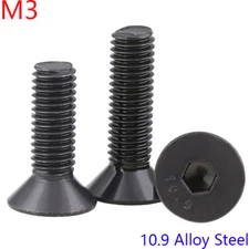 M3 - 0.5 Black 10.9 Class Alloy Steel Hex Socket Countersunk Head Screw DIN 7991