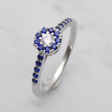 1.23ct Round Lab Created Blue Sapphire Halo Women's Engagement Ring 925 Silver