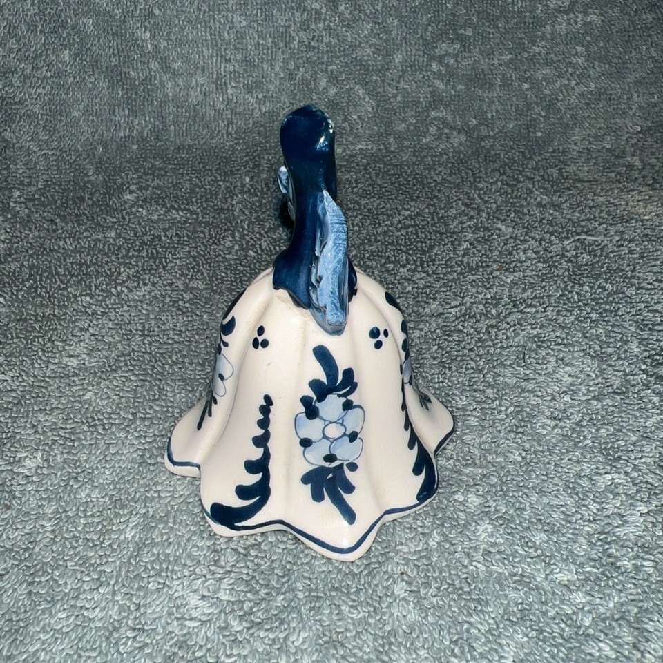 Hand Painted Porcelain Miniature Bell Blue White Flowers Leaf Holland