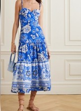 NEW Farm Rio Blue Full Of Flowers Organic Cotton Midi Dress size L #D7173