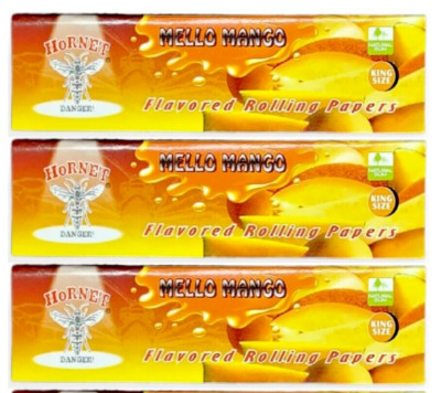 3x Mello Mango Juicy Flavored King Size Slim Rolling Papers by Hornet 32Lvs USA