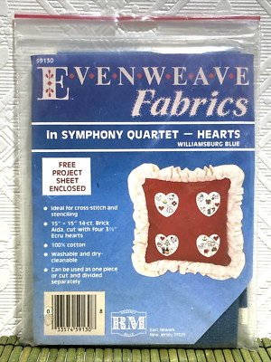 Regency Mills Evenweave 14 Count Fabric Ecru Hearts on Williamsburg Blue 15x15''