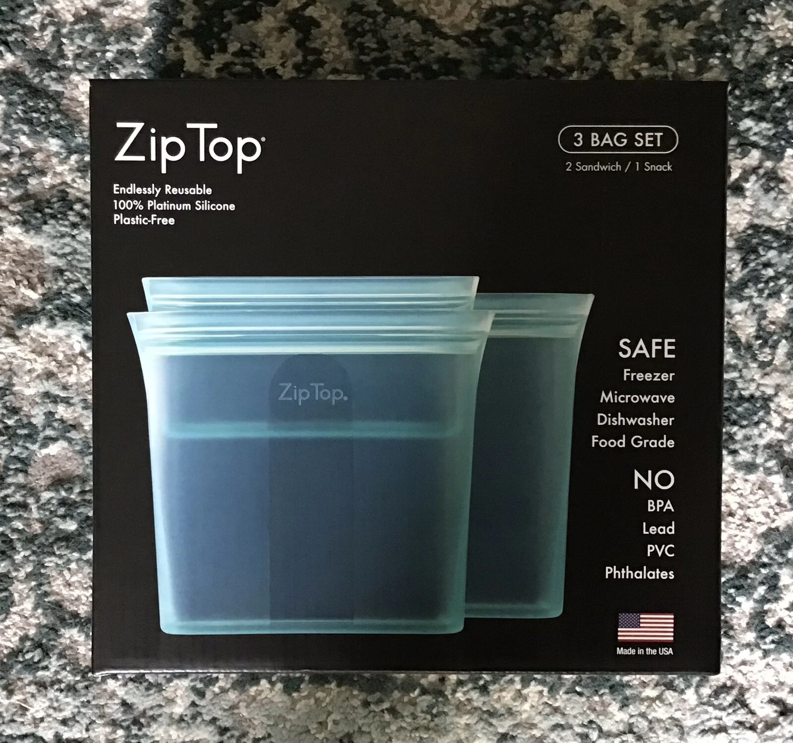 NEW ~ Zip Top 3 Bag Set ~ 2 Sandwich 1 Snack ~ Silicone ~Teal ~ L👀K