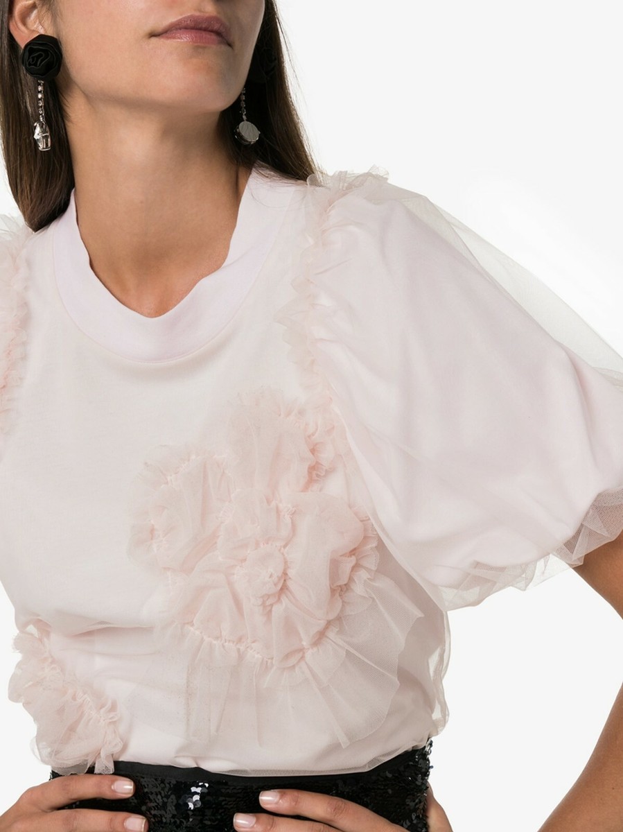 【SIMONE ROCHA】チュール オーバーレイヤー フリルトップス $485 Simone Rocha Dreamy Floral Embellished Tulle Overlay